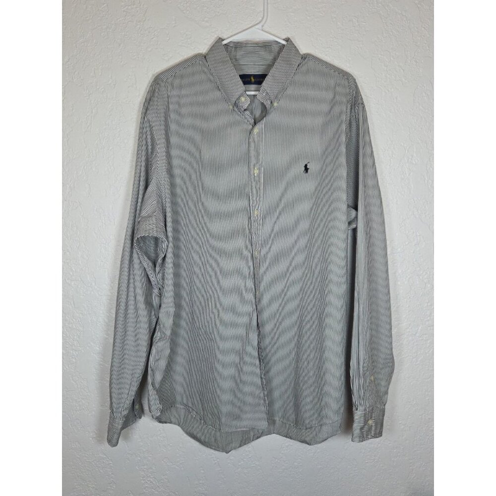 Ralph Lauren Black White Striped Long Sleeve Button Down Shirt XXL